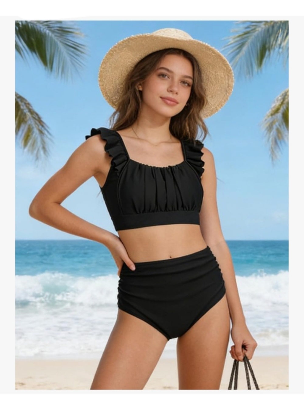 NWOT Girls 2 Piece Swimsuit With Ruffles - 13-14Y